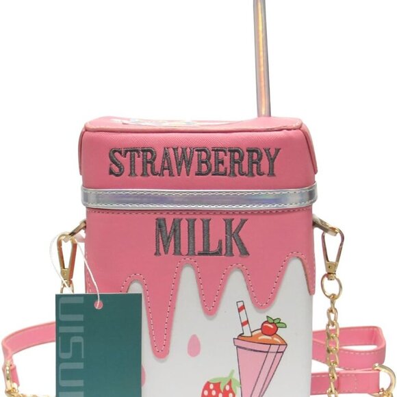 Cute Strawberry Milk Box Cross Body Purse Bag Cellphone Shoulder Bags Card Holde - Picture 7 of 7